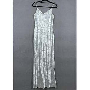 Rhapsody LTD Dress Womens Size 10 Silver Blue Leaf Print Maxi Slip Gown Made USA